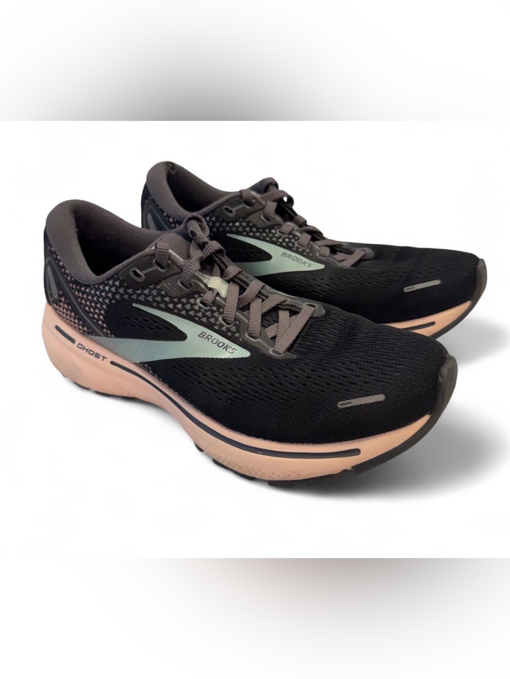 Brooks Ghost 14 Running Shoes Women 8 Black Pink Cushioned Road Walking Sneaker